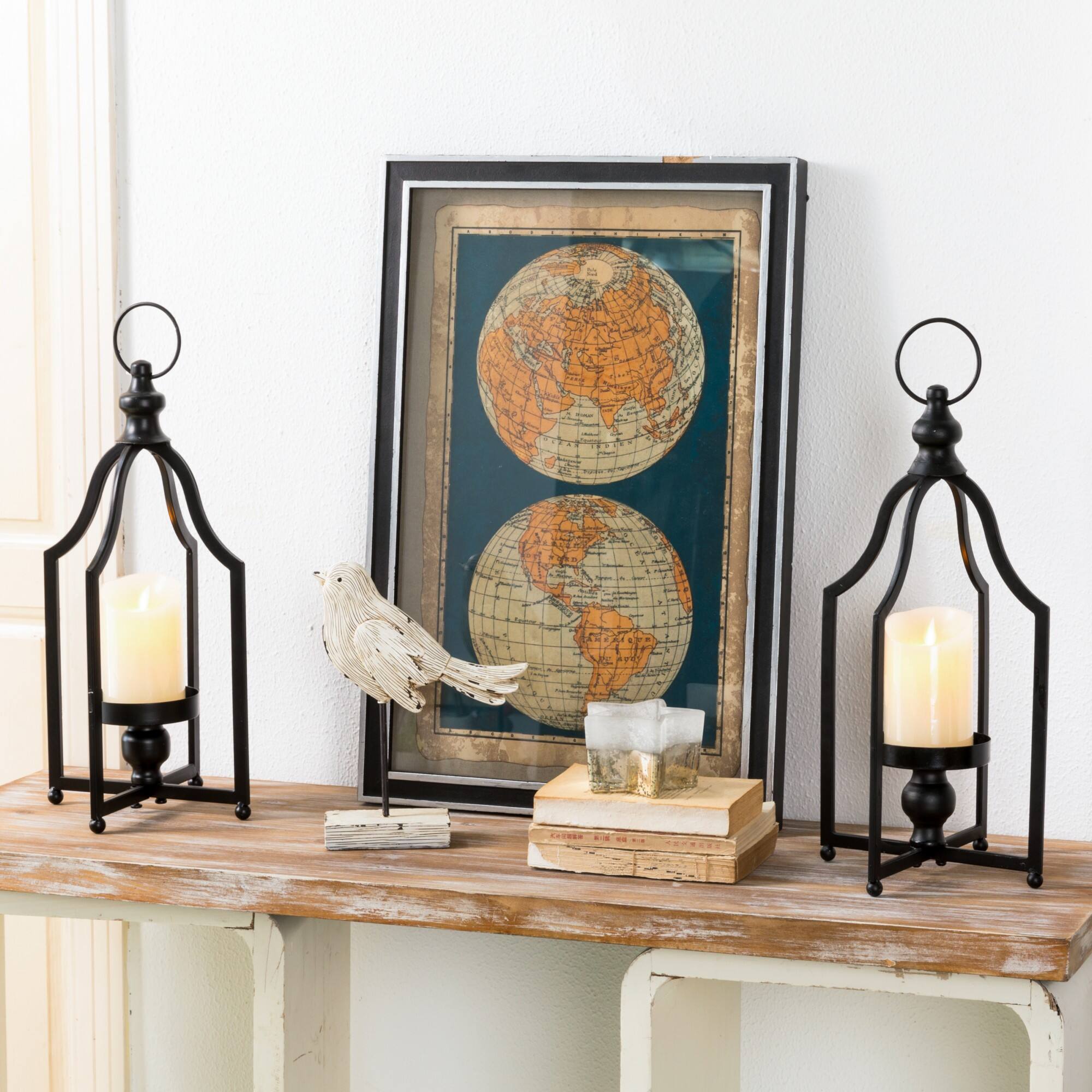 Glitzhome® 16.5" Black Farmhouse Metal Lantern, 2ct.